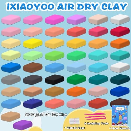 Ixiaoyoo Air Dry Clay, 50 Colors Foam Modeling Clay for School Projects | Safe & Non-Toxic, Soft, Non-Sticky, DIY Model Crafts Kids Toys for Home Party Favors, Birthday Gifts for Aged 3–12 Boys Girls thumbnail 4
