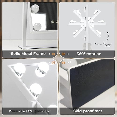ZL ZELing Vanity Mirror with Lights,Makeup Mirror with Lights,Light up Mirrors with Smart Touch 3 Colors Dimmable,Mirror with Lights with 360° Rotation thumbnail 5