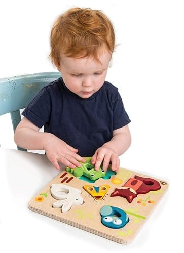 Tender Leaf Toys - Touchy Feely Animals - 5 Piece Wooden Shape Recognition and Dexterity Puzzle - Encourages Language Development - Kids 18 Months + thumbnail 2