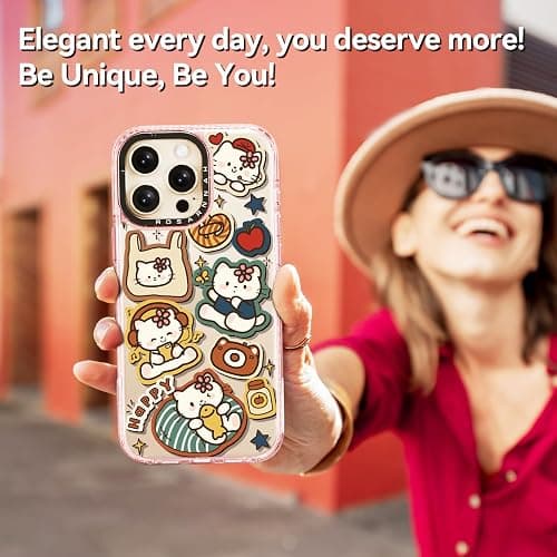 Rosarnnah Compatible for iPhone 16 Pro Max Case Cute - Durable Shockproof 6.6 ft Drop Impact Phone Case - Glitter Pink Funny Happy Kitty Design for iPhone 16 Pro Max 6.9" thumbnail 6