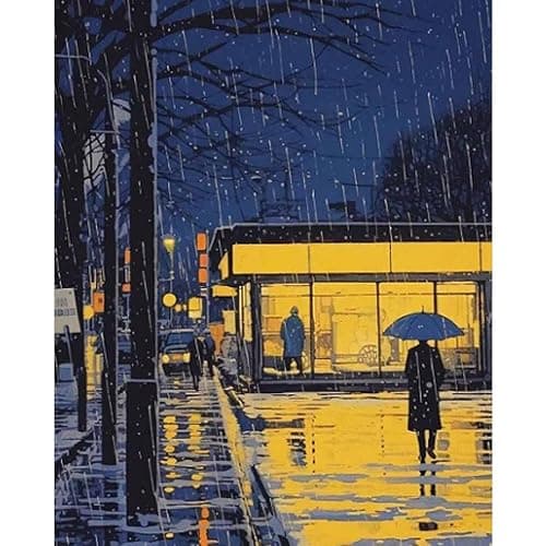 Paint by Numbers for Adults, 16x20 Inch Rainy Night Street Scene DIY Oil Painting Kit, Beginner Friendly Acrylic Paint by Number on Canvas, Home Wall Decor Gift Unframed - Image 1