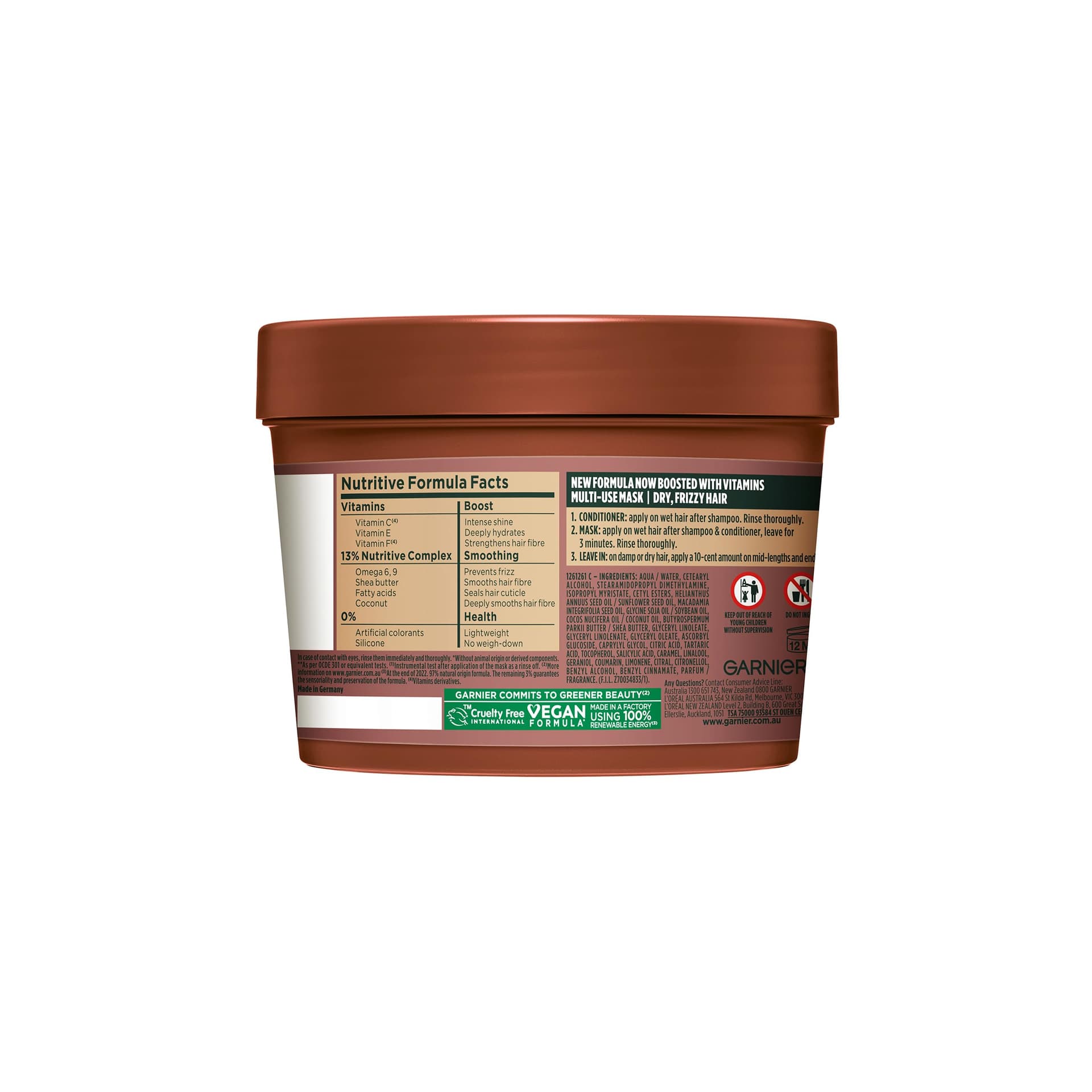 Garnier Fructis Hair Food Smoothing Macadamia 3-in-1 Hair Mask Treatment, Frizz Control for Dry Hair - Vegan, 98% Natural Origin, Silicone-Free, Tames and Softens Hair for a Smooth Finish, 390ml thumbnail 2
