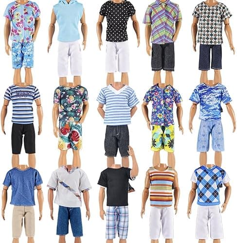 E-TING 10-Item Fantastic Pack = 5 Sets Fashion Casual Wear Clothes Outfit for boy Doll with 5 Pairs Shoes (Leather Jacket + Casual Wear Clothes + Swimwear) thumbnail 5