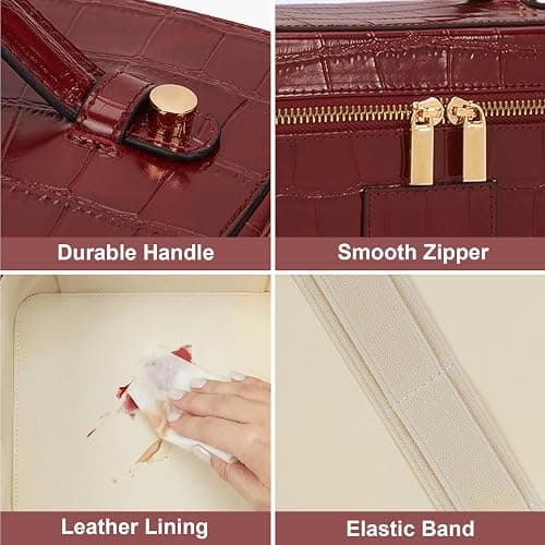 HiTotes Makeup Bag Vanity Case for Women Leather Vanity Bag Travel Toiletry Bags Makeup Organizer with Removable Divider for Daily Use thumbnail 4