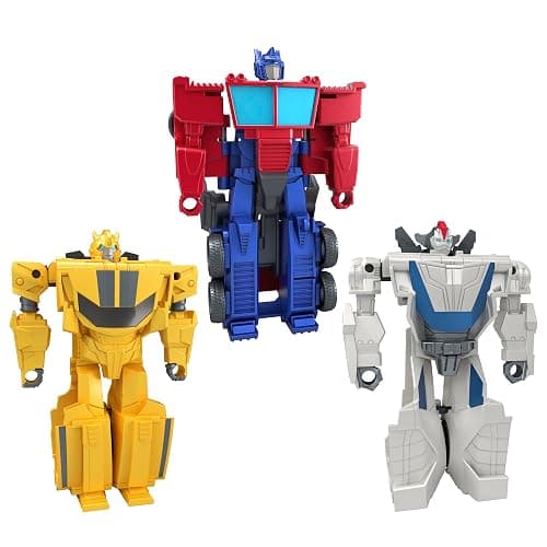 Transformers 1-Step Flip Heroes 3-Pack, 4-Inch Wheeljack, Bumblebee, and Optimus Prime Action Figures, Kids Easter Toys or Basket Stuffers, Age 6+ - Image 1