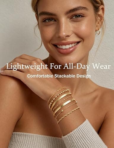 10 Pcs Gold Bracelets for Women, 14K Gold Plated Stackable Cuban Link Paperclip Chain Bracelet Set, Dainty Gold Bracelets Stack Jewelry thumbnail 4