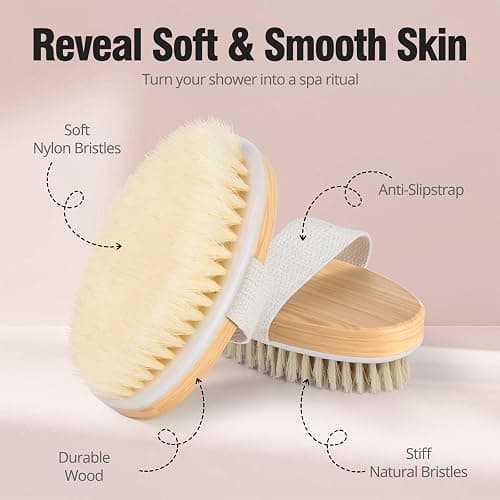 2 Pack Dry Brushing Body Brush, Natural and Soft Bristle Shower Brush for Body Cleaning, Exfoliating Bath Brush for Lymphatic Drainage Improve Circulation, Body Exfoliator Scrubber for Women Men thumbnail 6