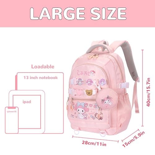 Roffatide Anime Kawaii Backpack with 12 Pcs Accessories Cartoon Travel Aesthetic New Semester Gifts Bag with Cute Pins Anti-Theft Laptop Backpack Travel Hiking Daypacks Rucksack thumbnail 3
