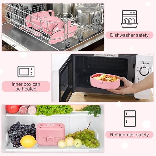 Pawtong Bento Lunch Box with 8oz Soup Thermo, Kids Sustainable Bento Box Leakproof Lunch Food Containers with Lunch Bag, Kids Thermo Insulated Hot Food Jar for School, Trvael (Pink) thumbnail 8
