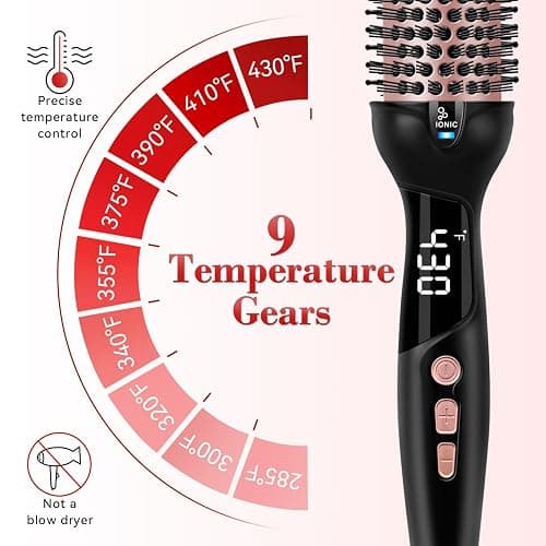Ufree 1.5 in Ionic Thermal Round Brush for Blowout, 9 Heat Settings | 30s Fast Heat, 285–430°F, 360° Ionic Anti-Frizz, Ceramic-Coated Barrel, Dual Voltage, Travel Ready, Not for Wet Hair thumbnail 4