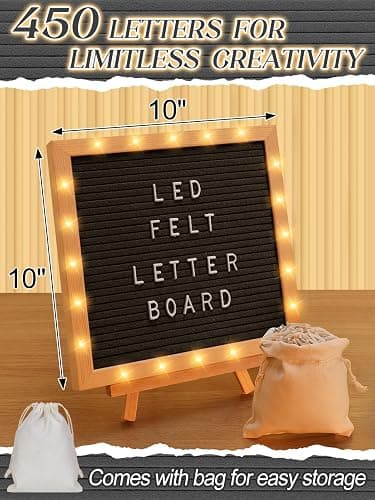 10×10" Light up Felt Letter Board, Custom Message, First Day of School Sign | Aulock, with Changeable Letters & Tripod, Will You Be My Girlfriend Sign, Baby Announcement Sign, Classroom Decor, Black thumbnail 3