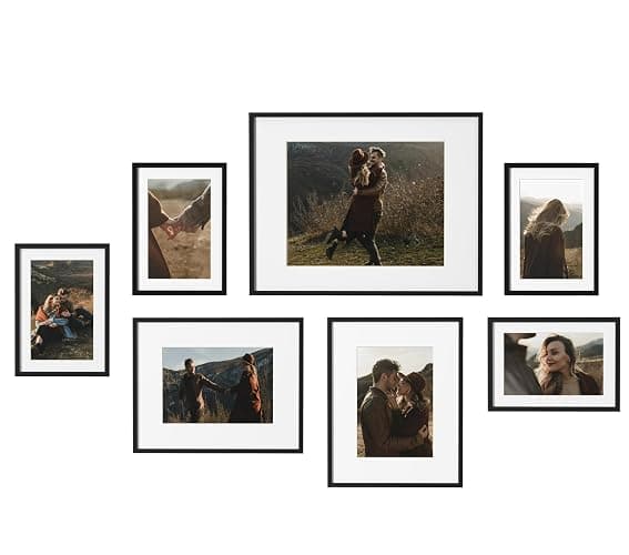 eletecpro Aluminum Gallery Wall Frame Set of 7, Including 1Pc 11x14, 2Pcs 8x10, 4Pcs 5x7 Photo Frames for Wall or Tabletop Display, Multiple Sizes Picture Frames Collage Wall Decor, Black - Image 1