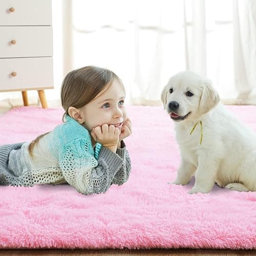 Softlife Pink Fluffy Area Rugs for Living Room, 6x9 Feet Rug for Bedroom Ultra Soft Girls and Boys Room Kids Room Nursery Rug, Shaggy Fur Indoor Plush Modern Floor Carpet Christmas Decor, Pink thumbnail 5