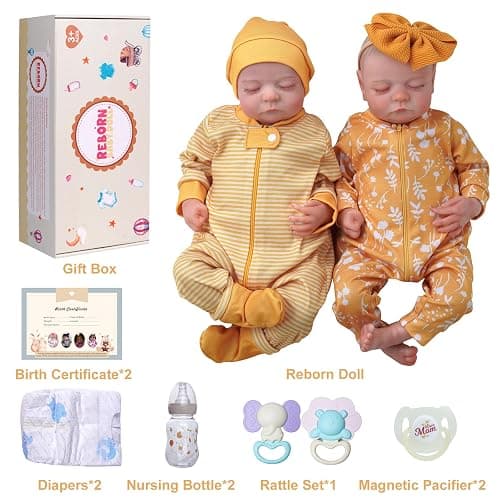 ADFO Lifelike Reborn Baby Dolls Twins, 20 inch Realistic Newborn Real Life Baby Boy Girl Dolls Soft Vinyl Baby Dolls with Clothes and Toy Gift for Kids Age 3+ thumbnail 7
