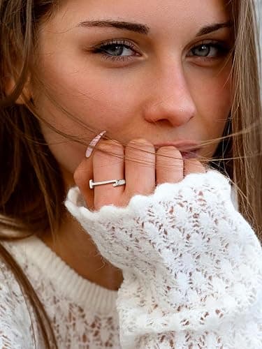 SILVERCUTE 925 Sterling Silver Initial Rings for Women,Adjustable Capital Letter Ring Hypoallergenic,Minimalist 925 Silver Rings for Mother Daughter thumbnail 2