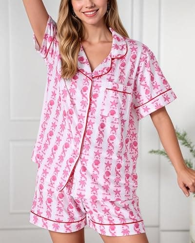 Pajamas for Womens Set Summer 2 Pece Pjs Matching Shorts Set Loungewear Palm Sleepwear for Beach Vacation, Holiday thumbnail 7