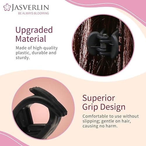 JASVERLIN Small Hair Clips Tiny Claw for Fine Thin Hair, Women Little Girl Plastic Mini Accessories Clam Clip Styling, Non-Slip Strong Grip Jaw 50pcs (Matte Black) thumbnail 3