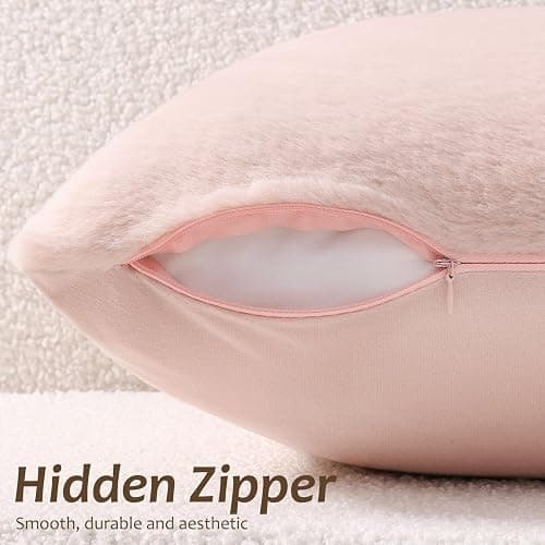 Pallene Faux Fur Plush Throw Pillow Covers 18x18 Set of 2, Luxury Soft Fluffy Cozy Decorative Pillow Covers for Sofa, Couch, Living Room, Blush Pink thumbnail 2
