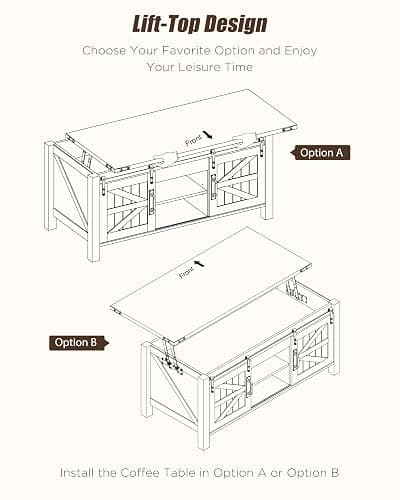 OKD 48" Farmhouse Lift Top Coffee Table with Sliding Barn Door,Rustic Center Table with Hidden Storage Compartment,Lifting Tabletop and Adjustable Shelf for Living Room,Office,Dark Rustic Oak thumbnail 5