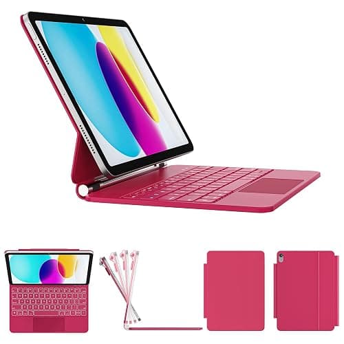RAYMCRAFT for iPad 11th(A16, 2025)/10th Generation Case with Keyboard, Magic Keyboard 2022, Springy Backlit Keys, Stain-Resistant Surface, Multi-Touch Trackpad, Azalea Red - Image 1