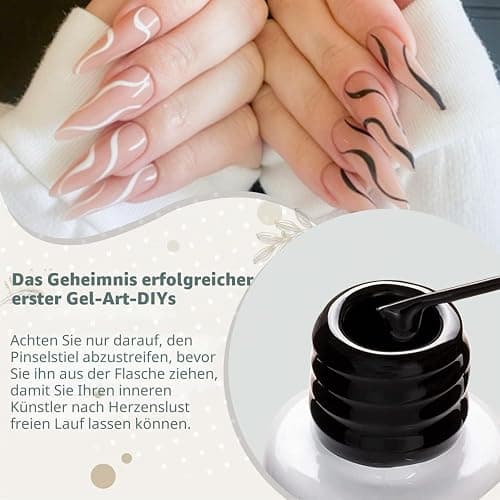 Vishine Set mit 2 klassischen weißen und schwarzen Gel-Farben für Nägel, Euphorie, dünner Pinsel für Gel-Nail-Art, Soak-off-Nail-Art-Set thumbnail 5