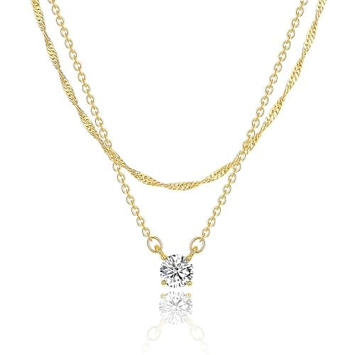 Tewiky Dainty 14k Gold Plated/Silver Cubic Zirconia Necklaces for Women, Simple CZ Jewelry Necklaces Trendy Gifts - Image 1
