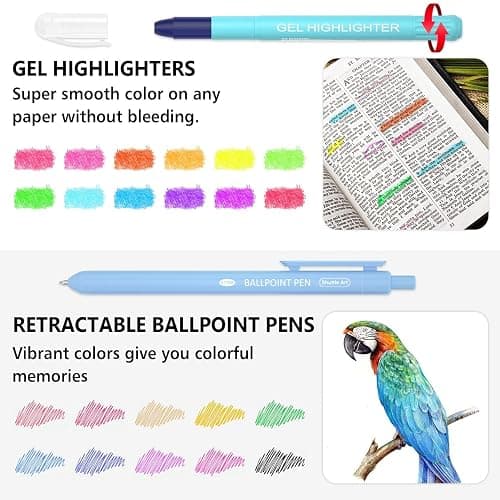 Bible Highlighters and Pens, 22 Pack Journaling Kit, 12 Colors Gel Highlighters and 10 Colors Ballpoint Pens with a storage bag, Bible Markers No Bleed Through by Shuttle Art thumbnail 3
