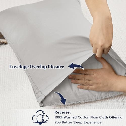 PHF 100% Cotton Waffle Pillow Shams King Size, 2 Pack 20" x 36" Soft Skin-Friendly Pillowcases, No Filling, Aesthetic Woven and Breathable Waffle Weave Pillow Case Covers for Bed, Light Grey thumbnail 5