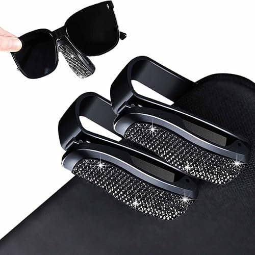 RAMMASUN Shimmering Rhinestone Car Visor Clips (2-Pack) - One-Handed Glam Sunglass Holder, Secure Clip for Sun Visor (Black) - Image 1