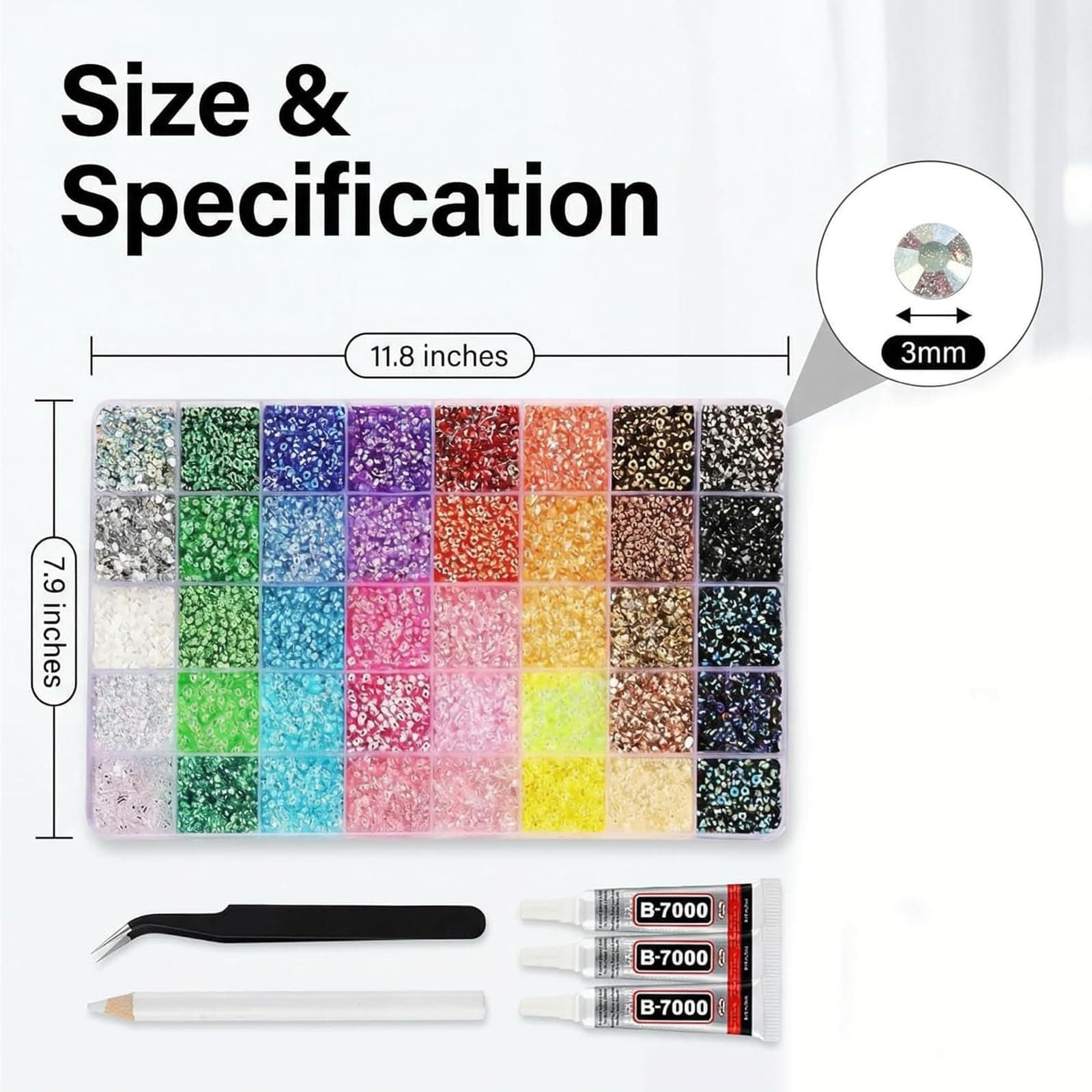 2026 New Bedazzling Kit 24/32/40 Colors, 3mm Flatback Resin Rhinestones for Crafts, Bedazzler with Glue for Nail Gems, DIY Shoes, 1 Colors=800 Pcs (24) thumbnail 8