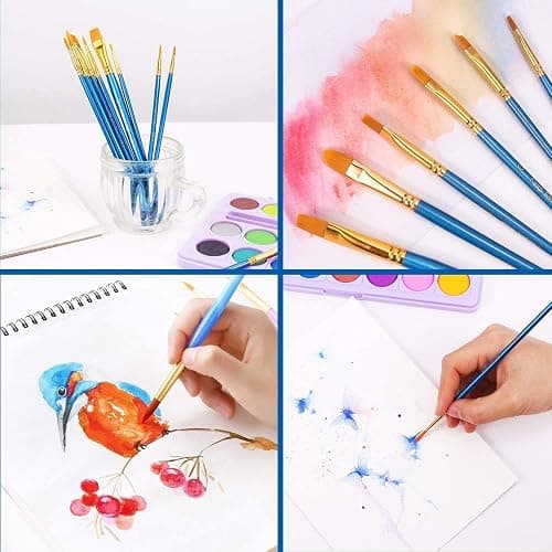 AROIC 10 Pcs Paint Brushes, Acrylic Oil Watercolor Painting Brush Set | Nylon Hair Brushes Artist Professional Drawing Kits for Adult, Kids Face Canvas Rock Painting Arts Crafts Supplies(1 Pack) thumbnail 6