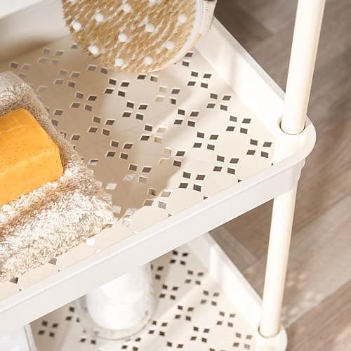 OHS 3 Tier Storage Trolley on Wheels Plastic Kitchen Trolleys for Book Beauty Rolling Storage Cart Organiser Utility Cart for Living Room Bathroom Office, Cream thumbnail 2