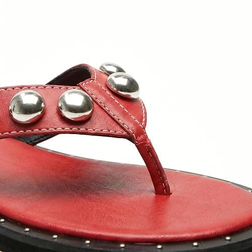 Riekhany Studded Thong Sandals for Women Round Toe Slip On Flip Flop Slides | Comfortable Clip Toe Contrast Tacked Thong Slipper Shoes For Daliy Working Casual thumbnail 5