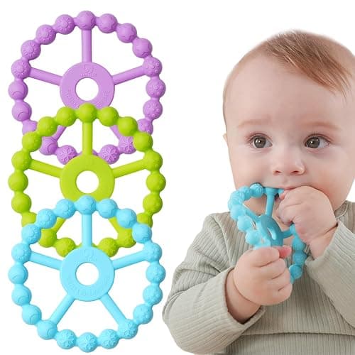 3 Pack Ring Teether Baby Infant Toys, Silicone Teething Ring Toys for Babies 6 Months, Seposeve Baby Teethers 6-12 Months 12-24 Months, Easy to Grasp Toy, Teething Relief, Light Purple Green Blue - Image 1