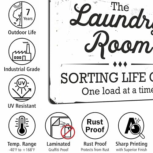 SmartSign Funny Laundry Room Sign, “Sorting Life Out One Load At A Time” Vintage Decor Sign, 10" x 14", 40 mil Laminated Rustproof Aluminum, Black & Rustic White, Made in USA thumbnail 7