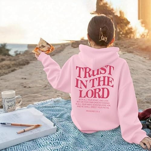 Kelxjia Trust In The Lord Graphic Hoodie For Girls Christian Jesus Hoodie Kids Faith Hooded Sweatshirt Preppy Pullover Tops thumbnail 2