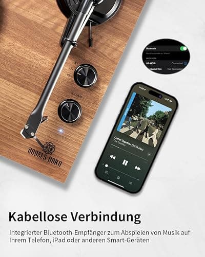 ANGELS HORN Plattenspieler mit Lautsprechern, Bluetooth Schallplattenspieler, integriertem Phono-Vorverstärker 33/45 U/min und AT-3600L-Tonabnehmern Zwei-Gang-Riemenantrieb thumbnail 3