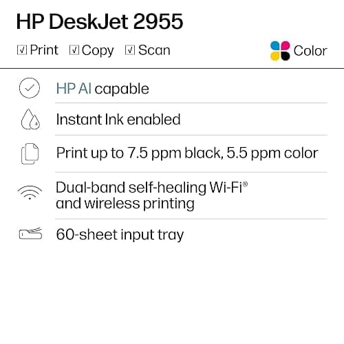 HP DeskJet 2955 Wireless All-in-One Color Inkjet Printer, Scanner, Copier, Best-for-Home, 3 Month Trial of Instant Ink Included, AI-Capable (A24HJA) thumbnail 2