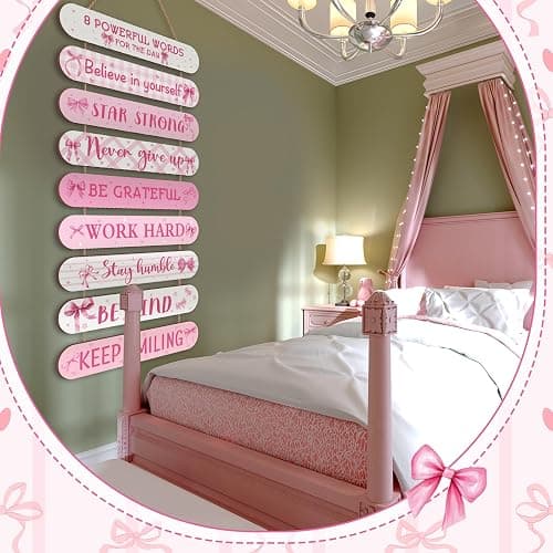 Beeveer Pink Coquette Bow Inspirational Wall Art Decoration Wooden Pink Coquette Party Hanging Sign Positive Quotes Wall Sign Gifts Supplies for Home Living Room Bedroom Bathroom Classroom Gym thumbnail 7