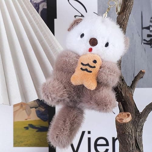 Molishan Otter Keychain Plush Bag Charm for Women Bag, Cute Keychain Ring for Backpacks Car Key thumbnail 4