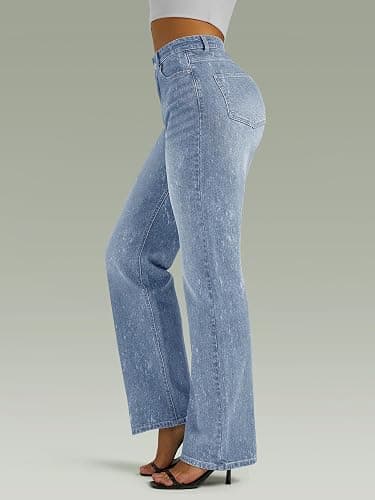 FUNUCA Straight Leg Jeans for Women,High Waisted Wide Leg Loose Microelastic Boyfriend Denim Pants thumbnail 4