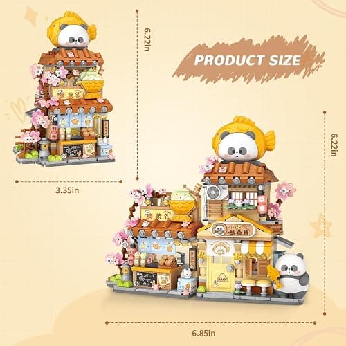 Japanese Street View Taiyaki Shop Mini Building Blocks, MOC Creative Building Toys Cute Panda Building Set for Kids 6-12, Simulation Architecture Construction Toy, Gift Idea for Kids Adults (858 PCS) thumbnail 2