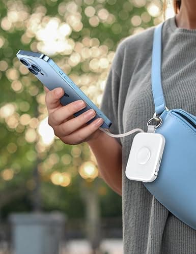 RORRY Portable Charger, 5000mAh Portable Charger Power Bank with Built-in Cables, Travel Keychain Battery Pack for Apple Watch Ultra/11/10/9/8/7/6/SE, iPhone Air/17/16/15/14/13/12, White thumbnail 5