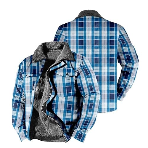 Flannel Jacket for Men Without Hood Zip up Hooded Heavyweight Thick Fleece Lined Winter Warm Plaid Shirt Jacket Big Tall thumbnail 4