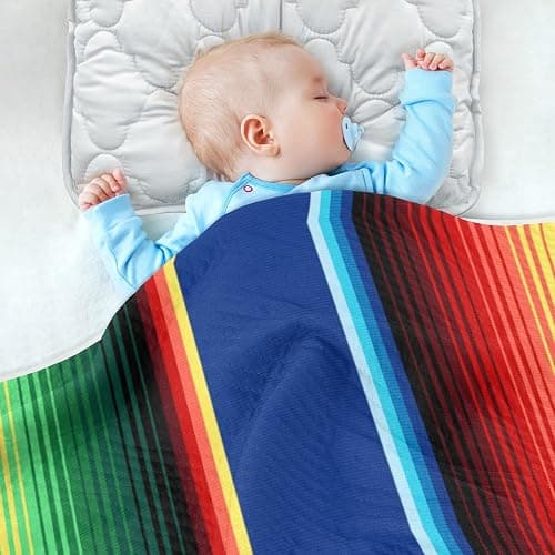 Kigai Mexican Serape Blanket Stripes Baby Blankets for Crib Stroller Nap, Warm Cozy Soft Receiving Blankets Unisex for Boys, Girls, Kids, Toddler, Infant - 30x40 inches thumbnail 5
