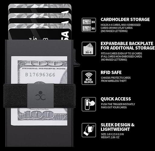 SEMORID Slim Wallet for Men, RFID Blocking Mens Wallets, Minimalist Pop Up Men's Credit Card Holder, Sturdy Metal Card Case with Cash Strap - 12+ Cards Capacity thumbnail 9