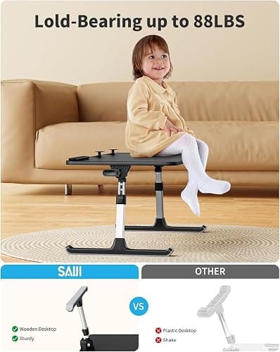SAIJI Height & Angle Adjustable Laptop Stand for Bed, Lap Desk Bed Tray Table, Light Weight Foldable Portable Laptop Table for Couch Sofa Chair Floor Desk for Adults, Kids (Black) thumbnail 3