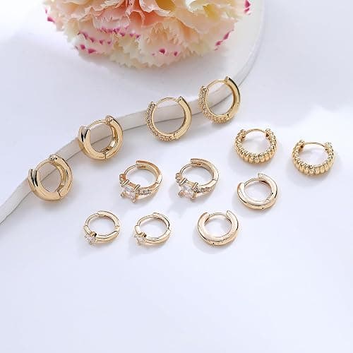 Wgoud Small Gold Hoop Earrings Set for Women, 6 Pairs 14K Gold Plated Hypoallergenic Lightweight Huggie Hoops Earrings, Trendy Cartilage Cubic Zirconia Earrings for Women Gifts. thumbnail 5
