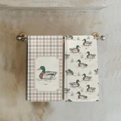 EKGJW Farmhouse Mallard Duck Kitchen Towels Set of 2,Ducks Lover Dish & Hand Towels for Kitchen & Bathroom Decor,Duck Gifts for Women Lovers,16x24 Inch thumbnail 2