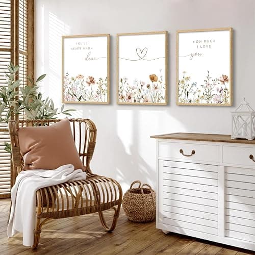 3Pcs Framed Boho Nursery Wall Art Flower Botanical Sentence Painting Picture Wall Decor Wildflower Children's Room Poster Print Artwork for Nursery Baby Room Living Room Bedroom Home Decoration thumbnail 7